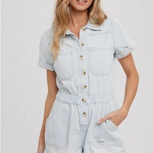 Show Me Your MuMu Light Wash Short-Sleeve Denim Romper